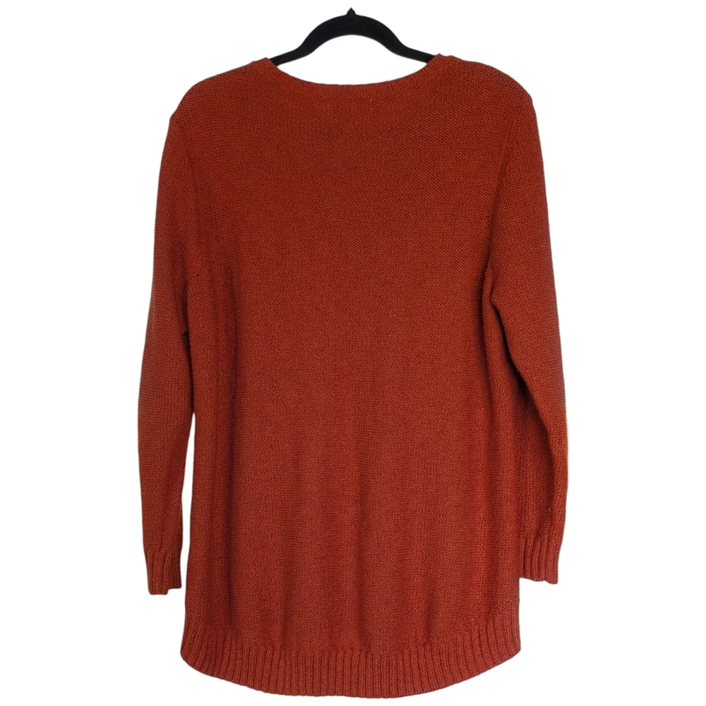 Dressbarn Women's Lightweight Rust Orange Scoop Neck Cable Sweater - Picture 2 of 4